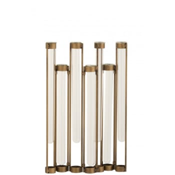 TUBES - Vase 7 tubes en métal or et verre H39cm