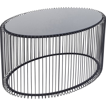 Wire - Table basse ovale en acier noir et verre