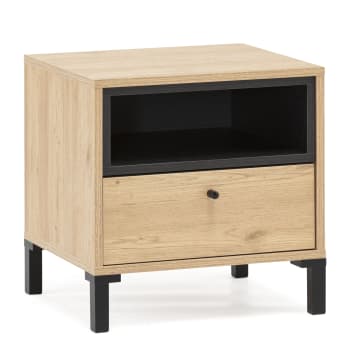 JAVEA - Table de chevet 1 tiroir et 1 niche, couleur bois et noire