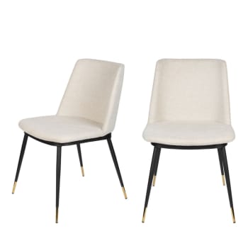 Lionel - Lot de 2 chaises en tissu et métal beige