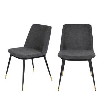 Lionel - Lot de 2 chaises en tissu et métal gris foncé