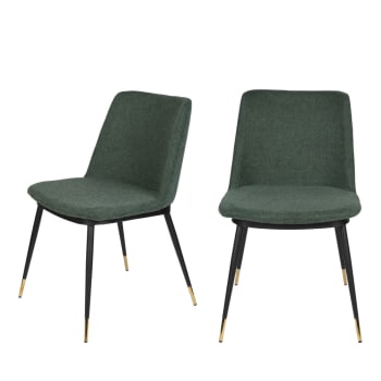 Lionel - Lot de 2 chaises en tissu et métal vert