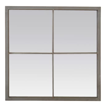 Miroir carré effet fenêtre 4 vues finition usée 60x60cm