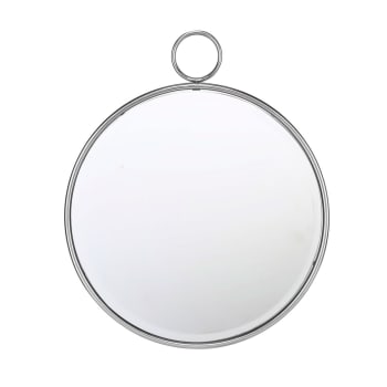 Miroir rond métal argenté avec anneau 62x74cm