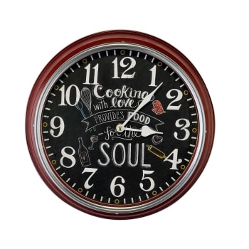 Horloge ronde métal rouge filet alu 31x6x31cm