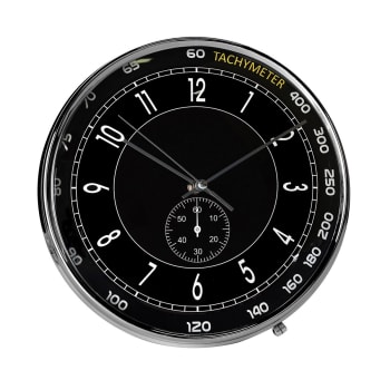 Horloge ronde effet montre noire 28x28cm