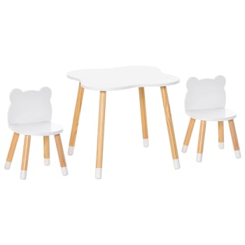Ensemble scandinave table et chaises enfant motif ourson bois blanc