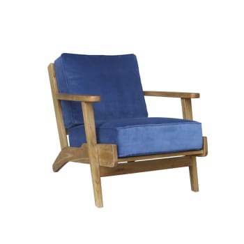ALESIA - Fauteuil vintage lounge en chêne bleu