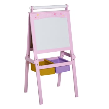 Tableau blanc & à craie enfant rouleau papier rangement intégrés rose