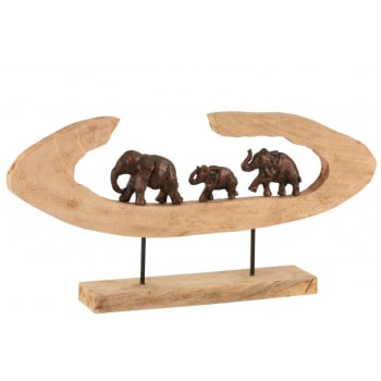 MANGUIER - Elefantes en fila en base de madera bronce 68x10x33 cm