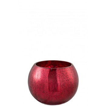 CRAQUELÉ - Photophore boule craquelé verre rouge brillant D15cm
