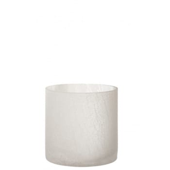 CRAQUELÉ - Photophore cylindrique verre givré blanc H15cm