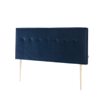 NAPOLES - Tête de lit tapissée 160x100 cm bleu, velours, pieds en bois