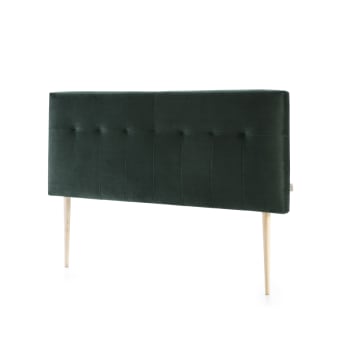 NAPOLES - Tête de lit tapissée 160x100 cm vert, velours, pieds en bois