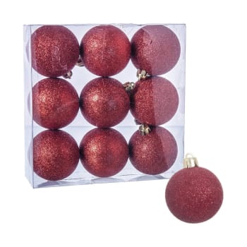 PAILLETTES - Set de 9 boules de Noël rouges à paillettes 6cm
