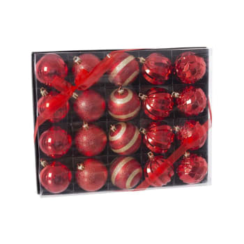 Set de 20 boules de Noël rouges décorées 6cm