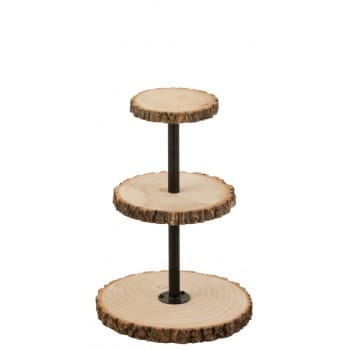 PAULOWNIA - Bandeja 3 niveles redondo madera paulonia natural alt. 50 cm