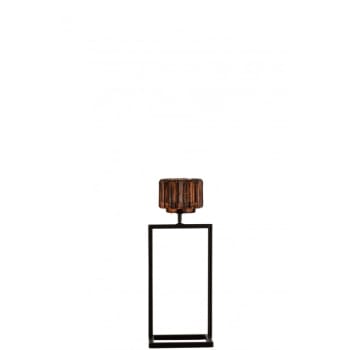 VERRE - Portavelas de pie rectangular cristal marrón alt. 31