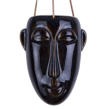 Masque - Pot à suspendre masque long céramique marron