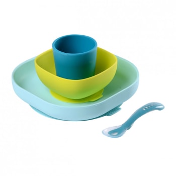 Apprentissage repas - Set vaisselle 4 pièces en silicone bleu