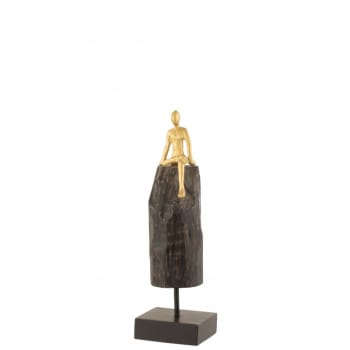 ASSIS - Figura sentado madera de mango/aluminio negro/oro alt. 36 cm