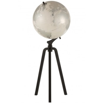 MARBRE - Globe sur pied marbre blanc/argent et métal noir H101,5cm