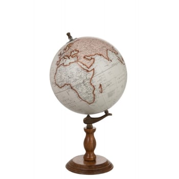 BOIS - Globe sur pied blanc et bois naturel H54cm