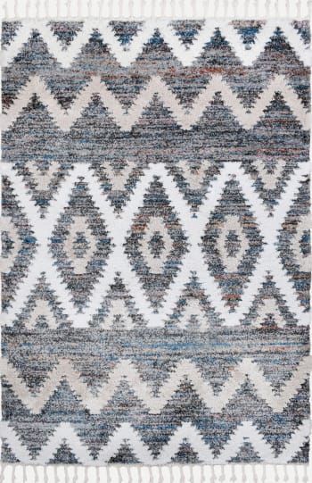 HONORE - Tapis de salon à franges - motif aztèque gris et blanc - 120x170cm
