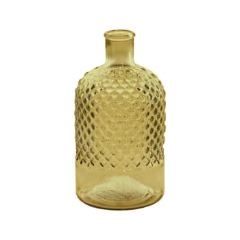 Diamond - Vase bouteille en verre recyclé  miel 22 cm