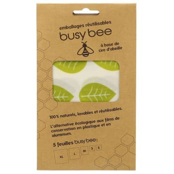 BUSY - Emballage alimentaire réutilisable à la cire d'abeille 5 feuilles