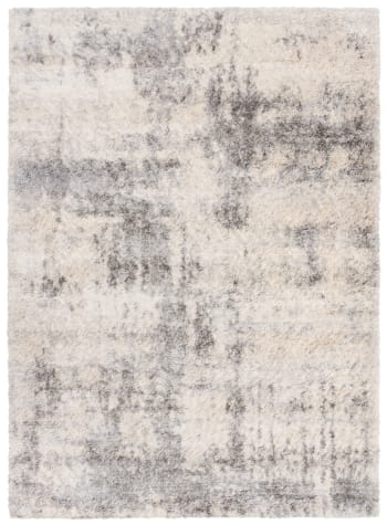 VERSAY - Alfombra de salón gris claro crema rayas shaggy 200 x 300 cm