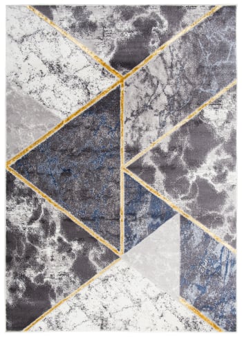 SHINE - Alfombra de salón azul gris oro crema estamapado  140 x 200 cm