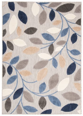 PATIO - Tappeto interni esterni 3d blu beige gris crema foglie 160x220cm