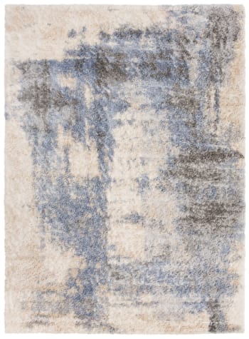 VERSAY - Alfombra de salón crema azul rayas shaggy 200 x 300 cm