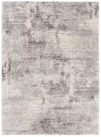 VERSAY - Alfombra de salón gris beige rayas shaggy 140 x 200 cm