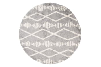 BOHO RONDA - Alfombra de salón gris crema shaggy étnico suave 160 x 160 cm