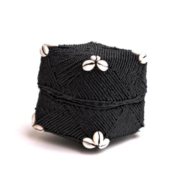 BELLA - Boîte en bambou, perles et coquillages, noir 11 x 11 cm