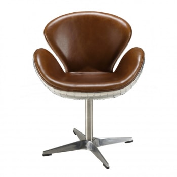 Gaston - Vintage-Sessel mit braunen Holzfüßen aus Leder