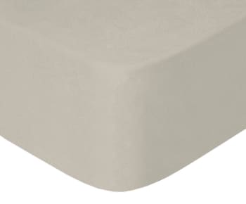 LINEN - Sábana bajera de punto ajustable 100% algodón beige cama 135 cm