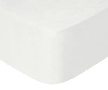 WHITE - Sábana bajera de punto ajustable 100% algodón blanco cama 150/160 cm