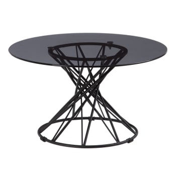Mesa de centro redonda con varillas de acero y cristal negra