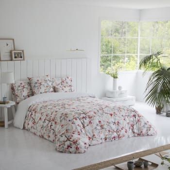 DANHA - Funda nórdica 100% algodón con estampado floral 260x240 cm