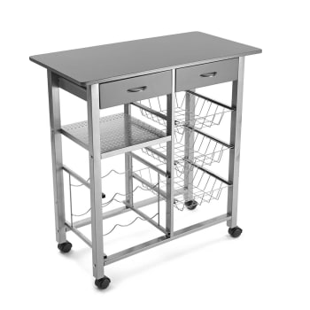 Leicester - Carro de cocina con 2 cajones en aglomerado efecto madera y metal gris