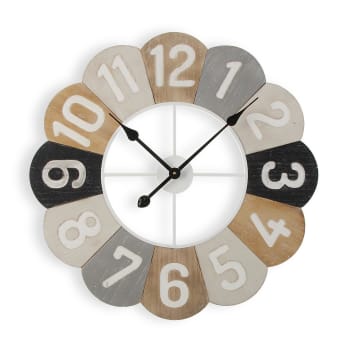 Nicosia - Reloj de pared estilo vintage en madera y metal gris y beige