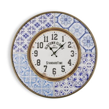 Lisboa - Reloj de pared estilo vintage en metal azul y blanco