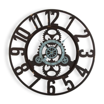 London - Reloj de pared estilo vintage en metal negro y azul
