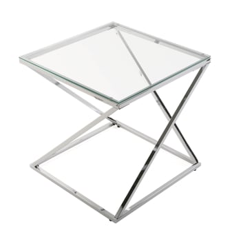 Trento - Mesa auxiliar moderna en cristal y metal plateado
