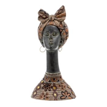 Figura de africana turbante de resina marrón