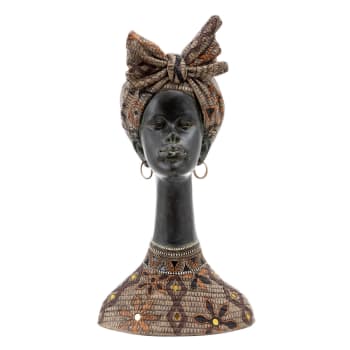 Figura de africana turbante de resina marrón
