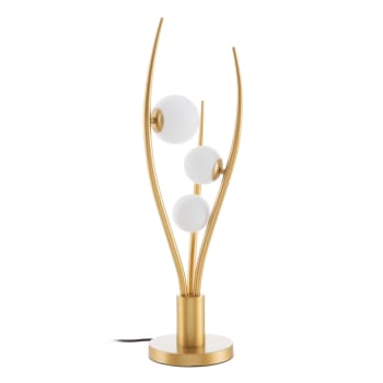 Lámpara de mesa 3 bolas de cristal y metal dorada de Ø 22x72 cm